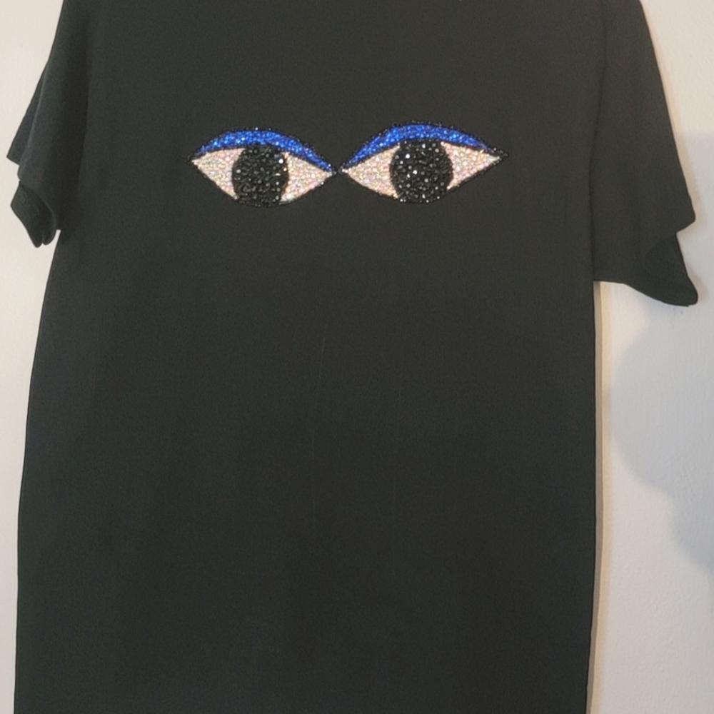 Black T-Shirt with Beaded Eye Design